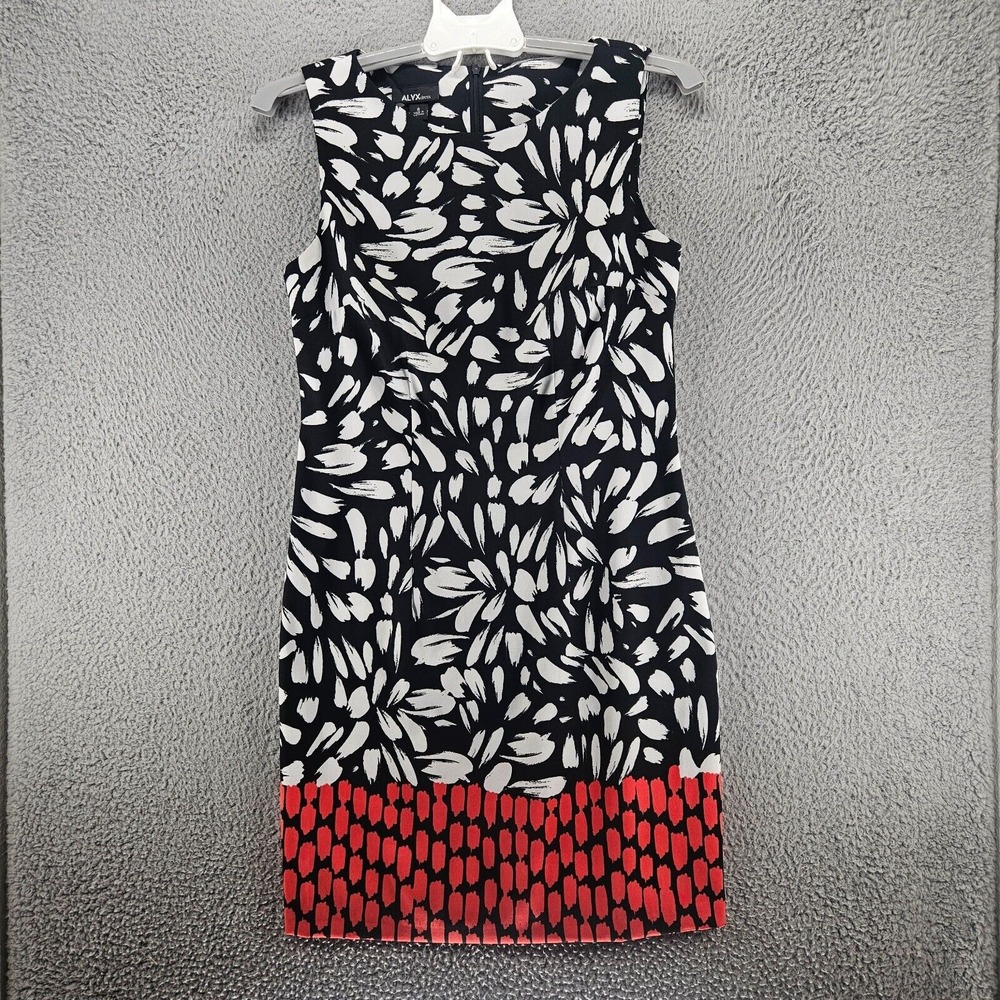 Alyx Sheath Dress Size 6 Sleeveless Floral Black White Orange Career Work - EUC